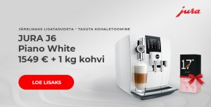 JURA J6 Piano White 1549 € + 1 kg kohvi