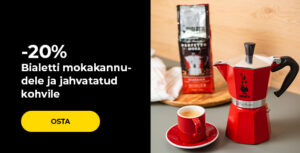 -20% Bialetti mokakannudele ja jahvatatud kohvile