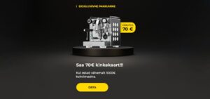 "Saa 70€ kinkekaart!!! Kui ostad vähemalt 1000€ kohvimasina*. "
