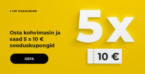Osta kohvimasin ja saad 5 x 10 € sooduskupongid