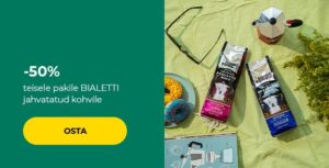 -50% teisele pakile BIALETTI jahvatatud kohvile