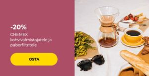 -20% CHEMEX kohvivalmistajatele ja paberfiltritele