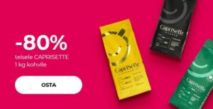 "Imeline pakkumine kahe paki kohvi ostmisel! -80% teisele CAPRISETTE 1 kg kohvile"